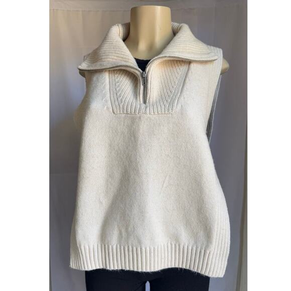 H&M Women's Knitted Zip-Up Collar Sweater Vest Light Beige Side Slit One Size - Picture 2 of 6